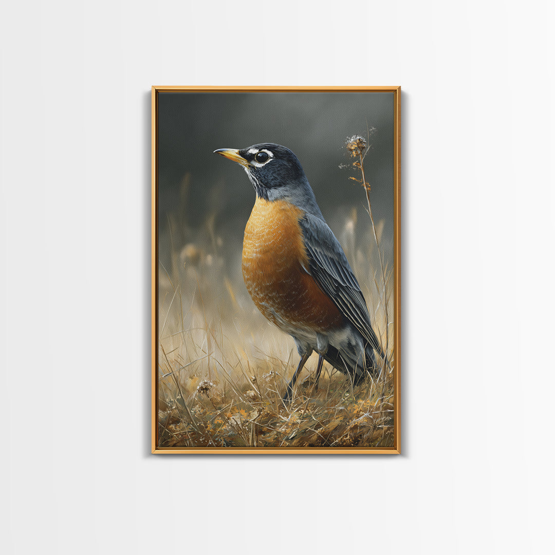 Robin in a Spring Garden with Soft Canvas Print, Bird Art, Art Deco, Living Room Decor, Oil Painting, Flight, Gallery Wall, BIR-2x3-71