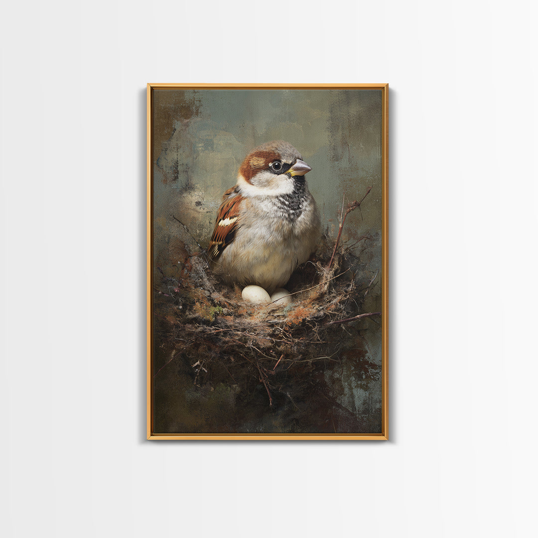 Bird Nest with Eggs and Delicate Twigs Framed Canvas Print, Bird Art, Printable Wall Art, Living Room Decor, Fine Art, Flight, BIR-2x3-78