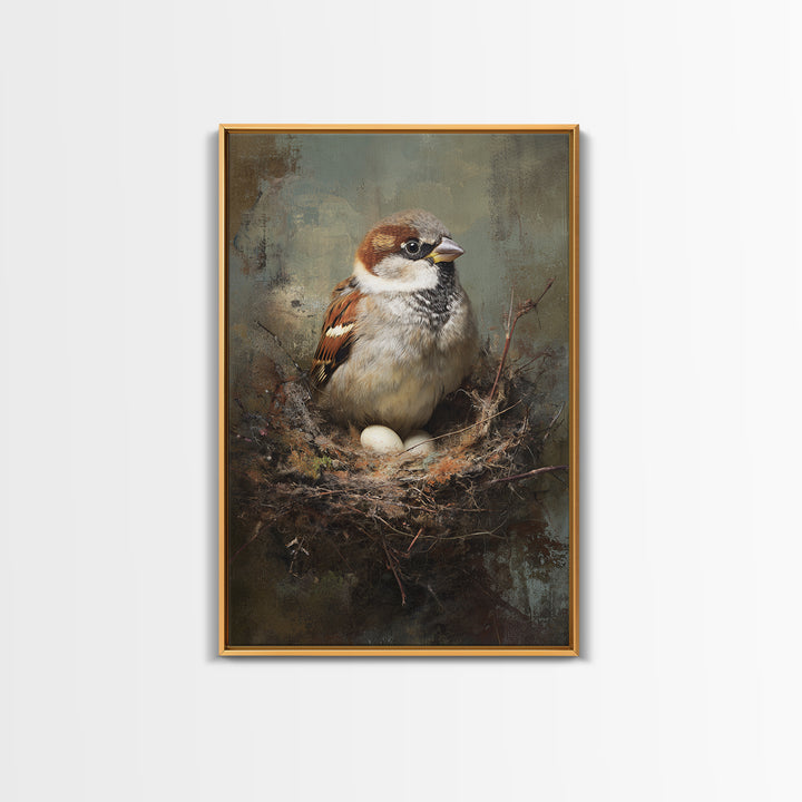 Bird Nest with Eggs and Delicate Twigs Framed Canvas Print, Bird Art, Printable Wall Art, Living Room Decor, Fine Art, Flight, BIR-2x3-78