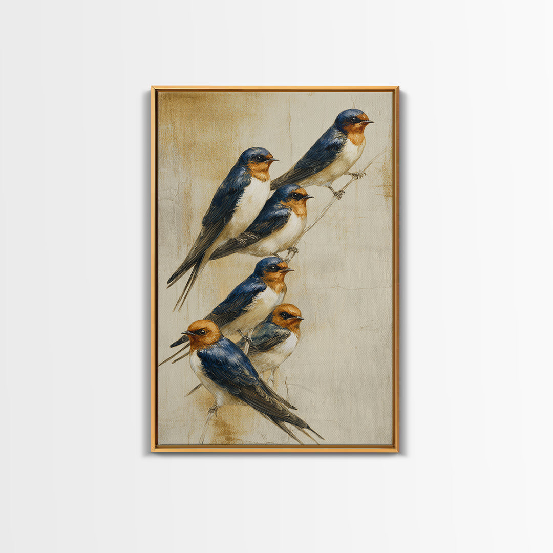 Flock of Swallows Sweeping Across Open Sky Canvas Print, Bird Art, Art Deco, Living Room Decor, Abstract Art, Flight, BIR-2x3-86