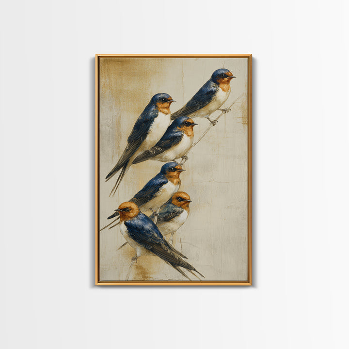 Flock of Swallows Sweeping Across Open Sky Canvas Print, Bird Art, Art Deco, Living Room Decor, Abstract Art, Flight, BIR-2x3-86