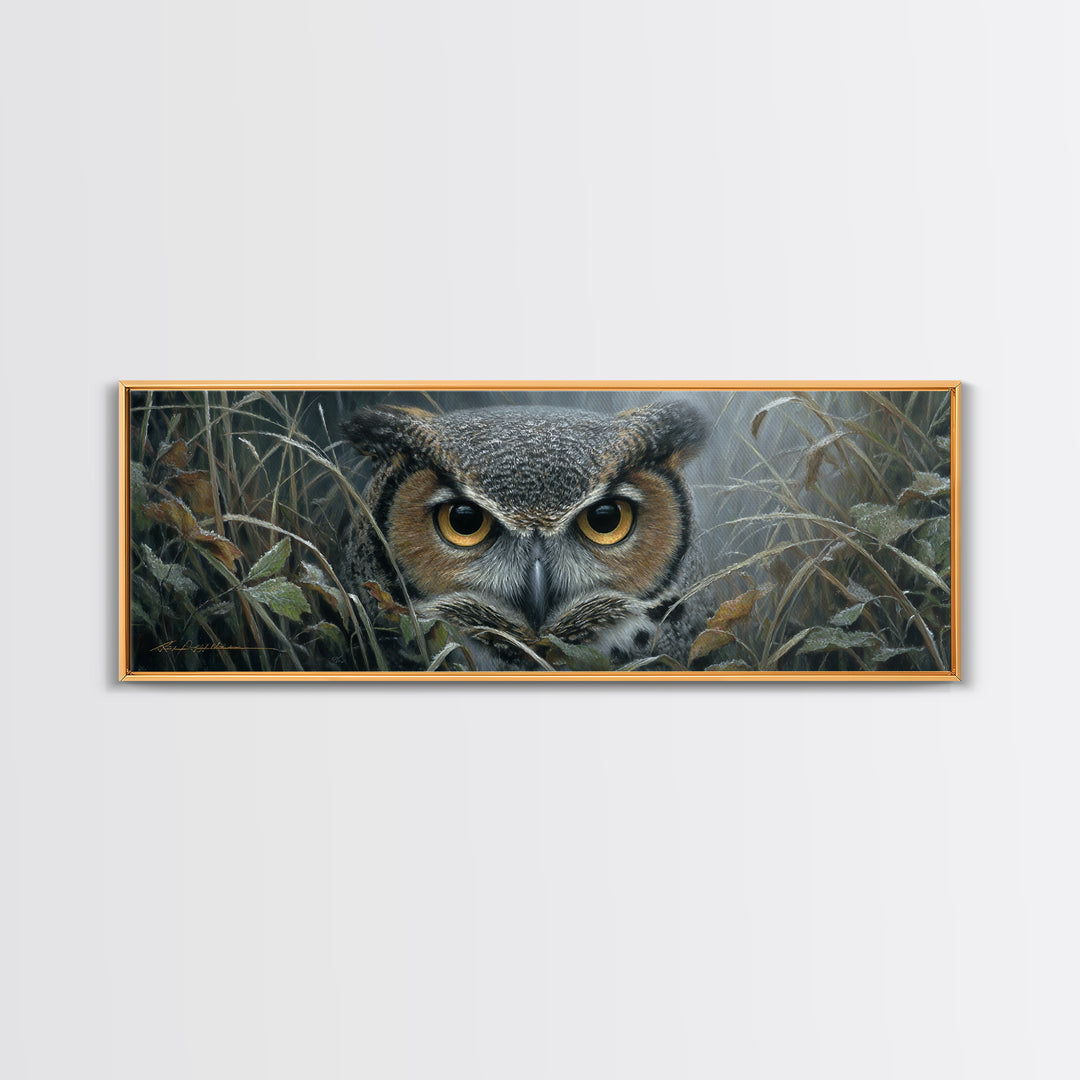Owl Portrait with Wise Golden Eyes Canvas Print, Bird Art, Gallery Wall, Living Room Decor, Fine Art, Flight, Gallery Decor, BIR-3x1-21