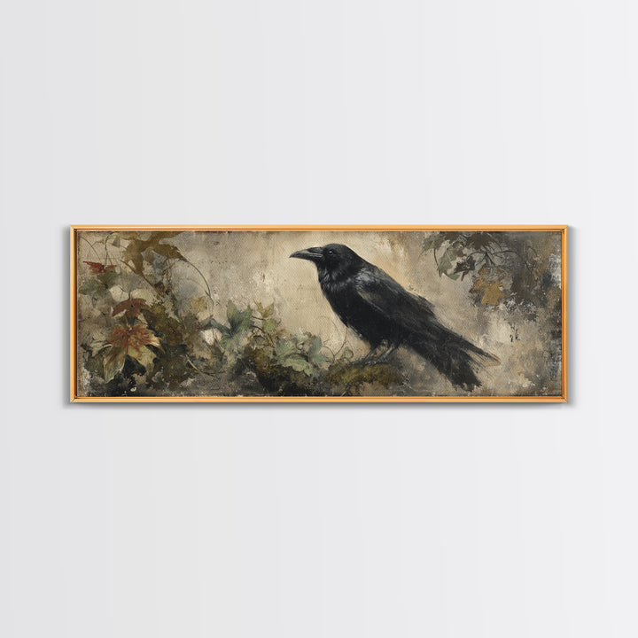 Raven Silhouette with Gothic Atmosphere Canvas Print, Bird Art, Mcm Decor, Living Room Decor, Abstract Art, Flight, BIR-3x1-25