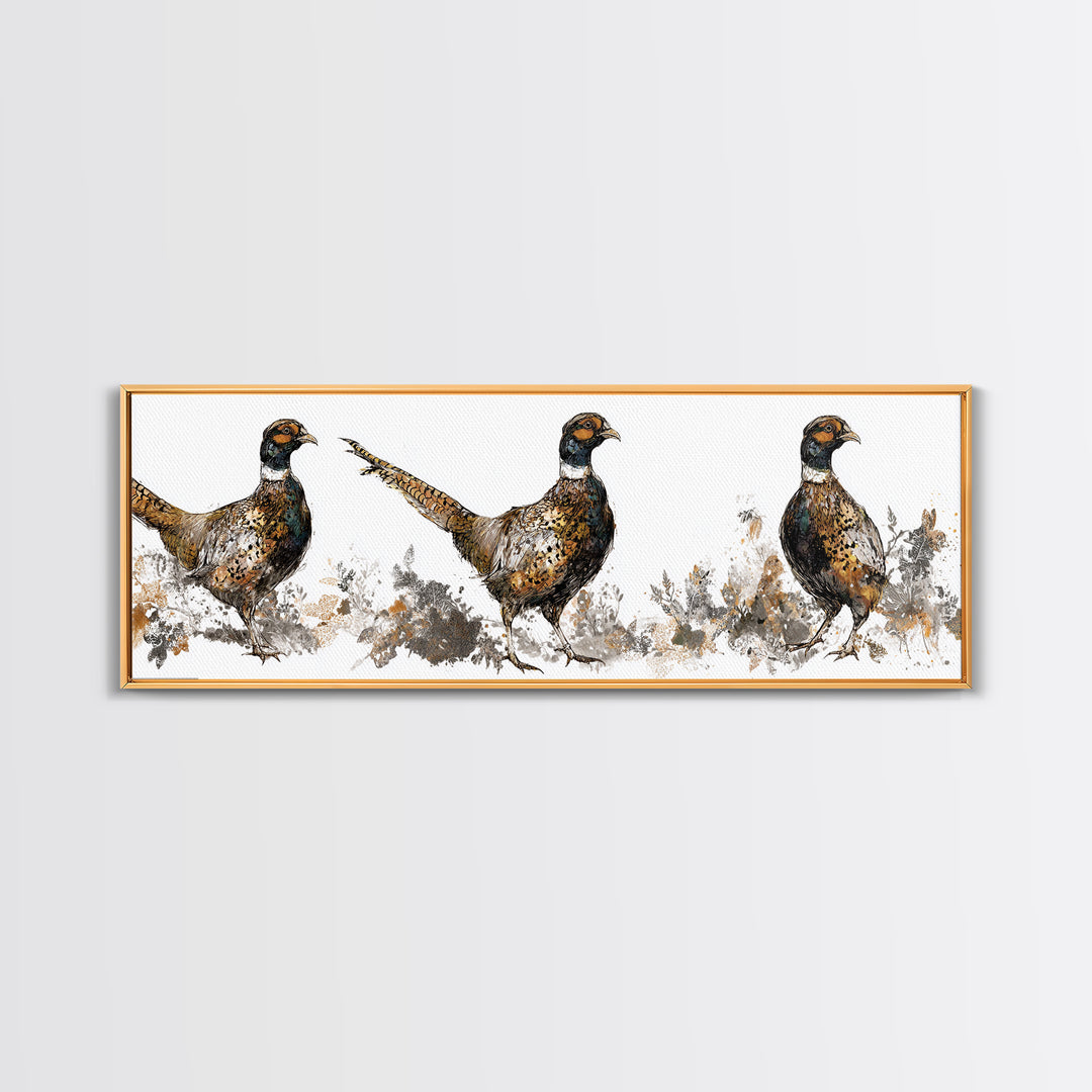 Pheasant with Ornate Feather Details Canvas Print, Bird Art, Art Print, Living Room Decor, Fine Art, Flight, Original Art, BIR-3x1-35