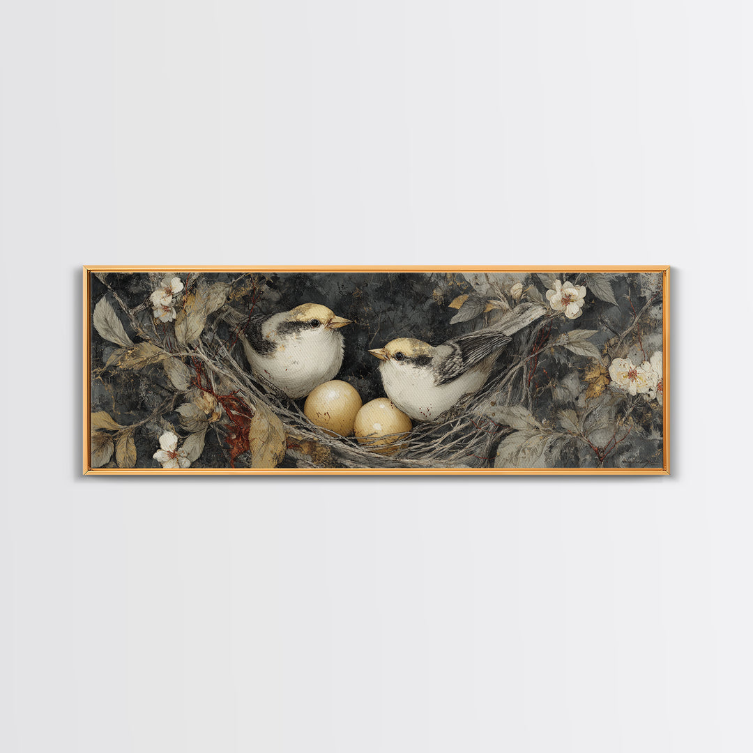 Bird Nest with Eggs and Delicate Twigs Canvas Print, Bird Art, Digital Print, Living Room Decor, Fine Art, Flight, Bird Prints, BIR-3x1-38