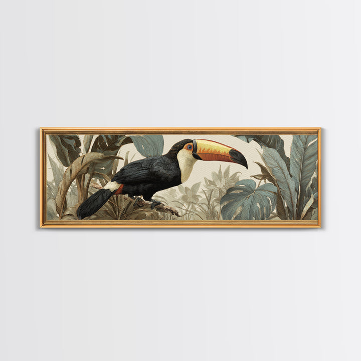 Toucan Framed by Bold Jungle Foliage Canvas Print, Bird Art, Fine Art Print, Living Room Decor, Fine Art, Flight, Wall Decor, BIR-3x1-39
