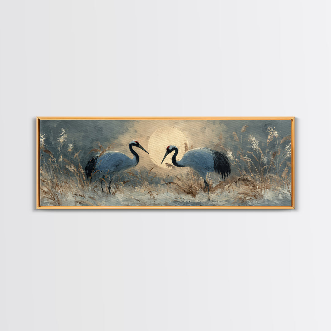 Pair of Cranes Dancing Canvas Print, Bird Art, Wall Decor, Living Room Decor, Fine Art, Flight, Boho Wall Decor, Modern Art, BIR-3x1-43