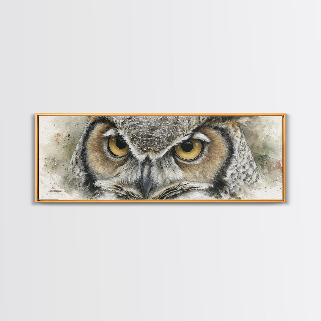Owl Portrait with Wise Golden Eyes Canvas Print, Bird Art, Gallery Wall, Living Room Decor, Fine Art, Flight, Gallery Decor, BIR-3x1-45