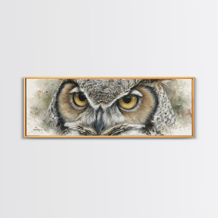 Owl Portrait with Wise Golden Eyes Canvas Print, Bird Art, Gallery Wall, Living Room Decor, Fine Art, Flight, Gallery Decor, BIR-3x1-45
