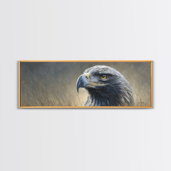 Eagle Portrait with Dramatic Mountain Wind Framed Canvas Print, Bird Art, Room Decor, Living Room Decor, Fine Art, Flight, BIR-3x1-52