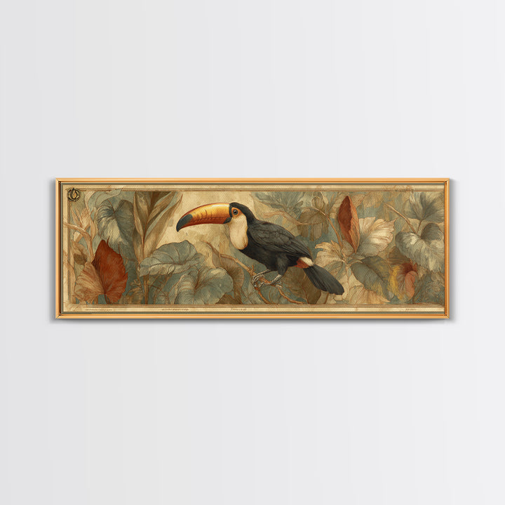 Toucan Framed by Bold Jungle Foliage Framed Canvas Print, Bird Art, Room Decor, Living Room Decor, Fine Art, Flight, BIR-3x1-63