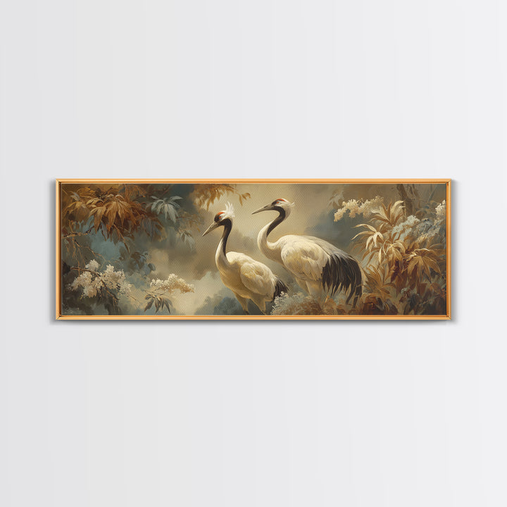 Pair of Cranes Dancing Canvas Print, Bird Art, Room Decor, Living Room Decor, Fine Art, Flight, Digital Print, Printable Art, BIR-3x1-91
