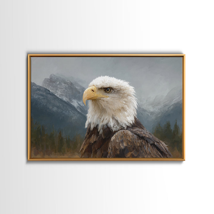 Eagle Portrait with Dramatic Mountain Wind Canvas Print, Bird Art, Modern Wall Art, Living Room Decor, Fine Art, Flight, BIR-3x2-16