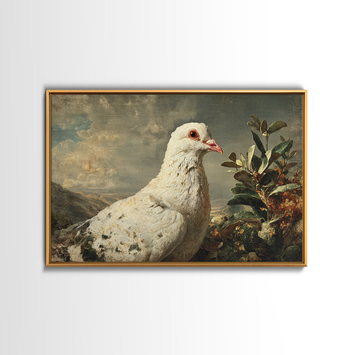 White Dove with Olive Branch and Calm Canvas Print, Bird Art, Bird Prints, Living Room Decor, Fine Art, Flight, Modern Decor, BIR-3x2-44