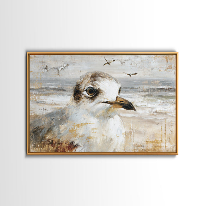 Seagulls Above a Pale Beach Horizon Canvas Print, Bird Art, Mid Century Wall Art, Living Room Decor, Fine Art, Flight, BIR-3x2-48