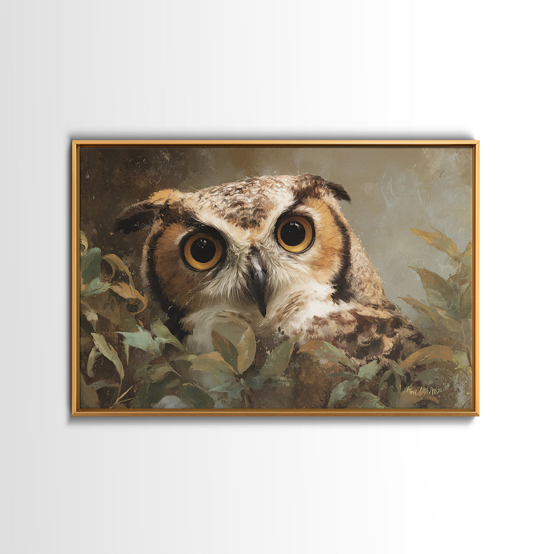 Owl Portrait with Wise Golden Eyes Canvas Print, Bird Art, Bird Prints, Living Room Decor, Fine Art, Flight, Modern Decor, BIR-3x2-57