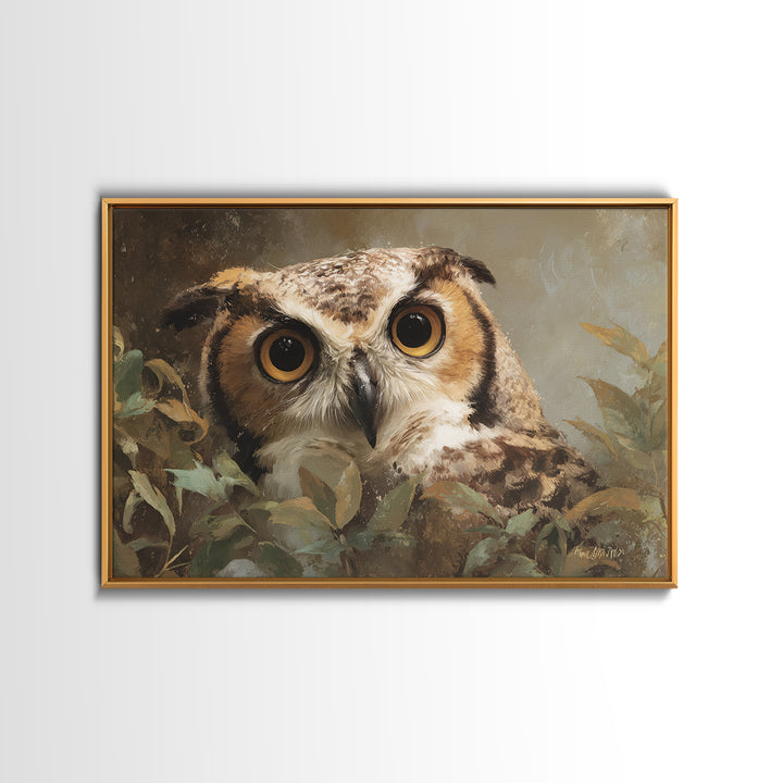 Owl Portrait with Wise Golden Eyes Canvas Print, Bird Art, Bird Prints, Living Room Decor, Fine Art, Flight, Modern Decor, BIR-3x2-57