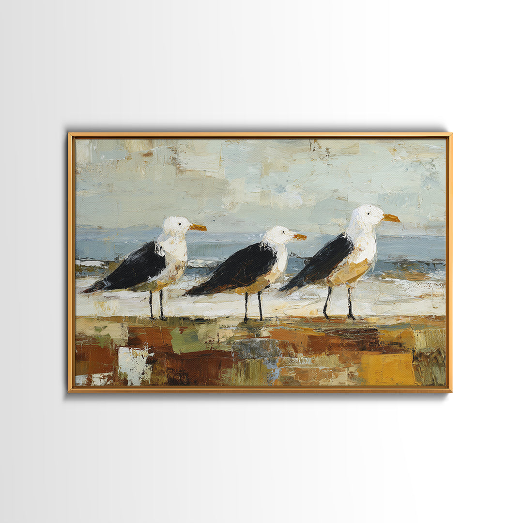 Seagulls Above a Pale Beach Horizon Canvas Print, Bird Art, Modern Decor, Living Room Decor, Fine Art, Flight, Home Decor, BIR-3x2-72