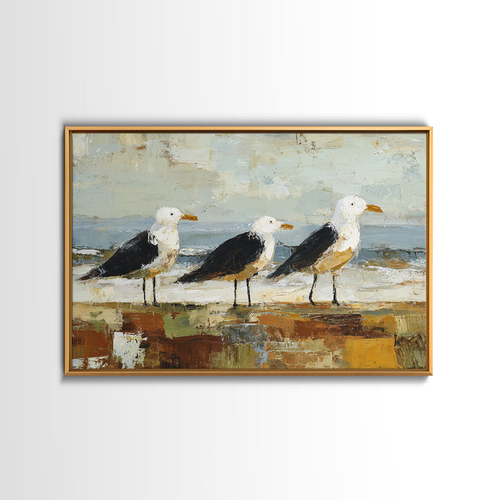 Seagulls Above a Pale Beach Horizon Canvas Print, Bird Art, Modern Decor, Living Room Decor, Fine Art, Flight, Home Decor, BIR-3x2-72