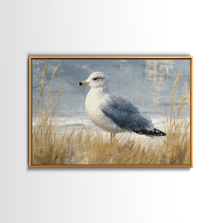 Seagulls Above a Pale Beach Horizon Framed Canvas Print, Bird Art, Art Print, Living Room Decor, Fine Art, Flight, Original Art, BIR-3x2-96