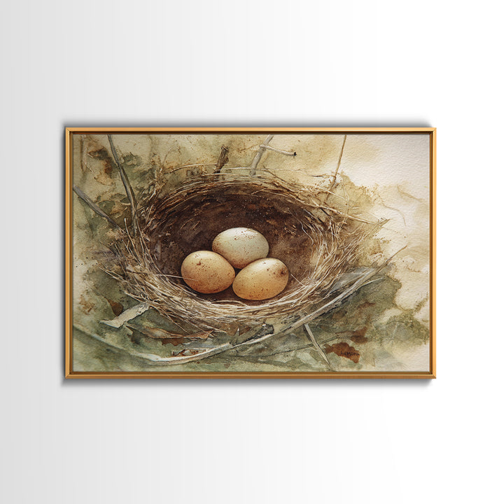 Bird Nest with Eggs and Delicate Twigs Canvas Print, Bird Art, Mid Century Wall Art, Living Room Decor, Fine Art, Flight, BIR-3x2-98