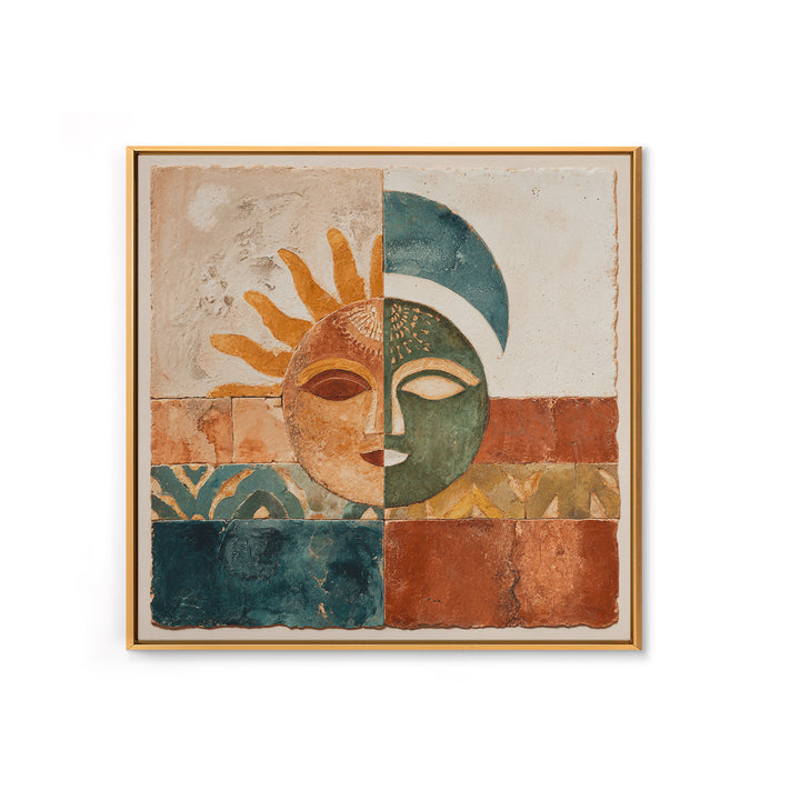 Sun and Moon Celestial Folk Motif Canvas Print, Boho Art, Wall Print, Living Room Decor, Fine Art, Bohemian, Minimalist Decor, BOH-1x1-10