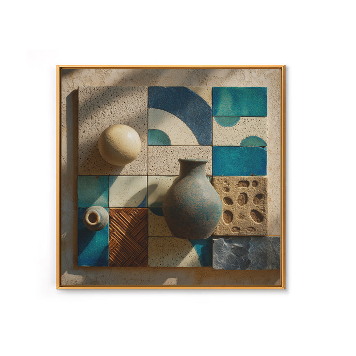 Abstract Clay Shapes Framed Canvas Print, Boho Art, Art Nouveau, Living Room Decor, Abstract Art, Bohemian, Wall Print, BOH-1x1-16
