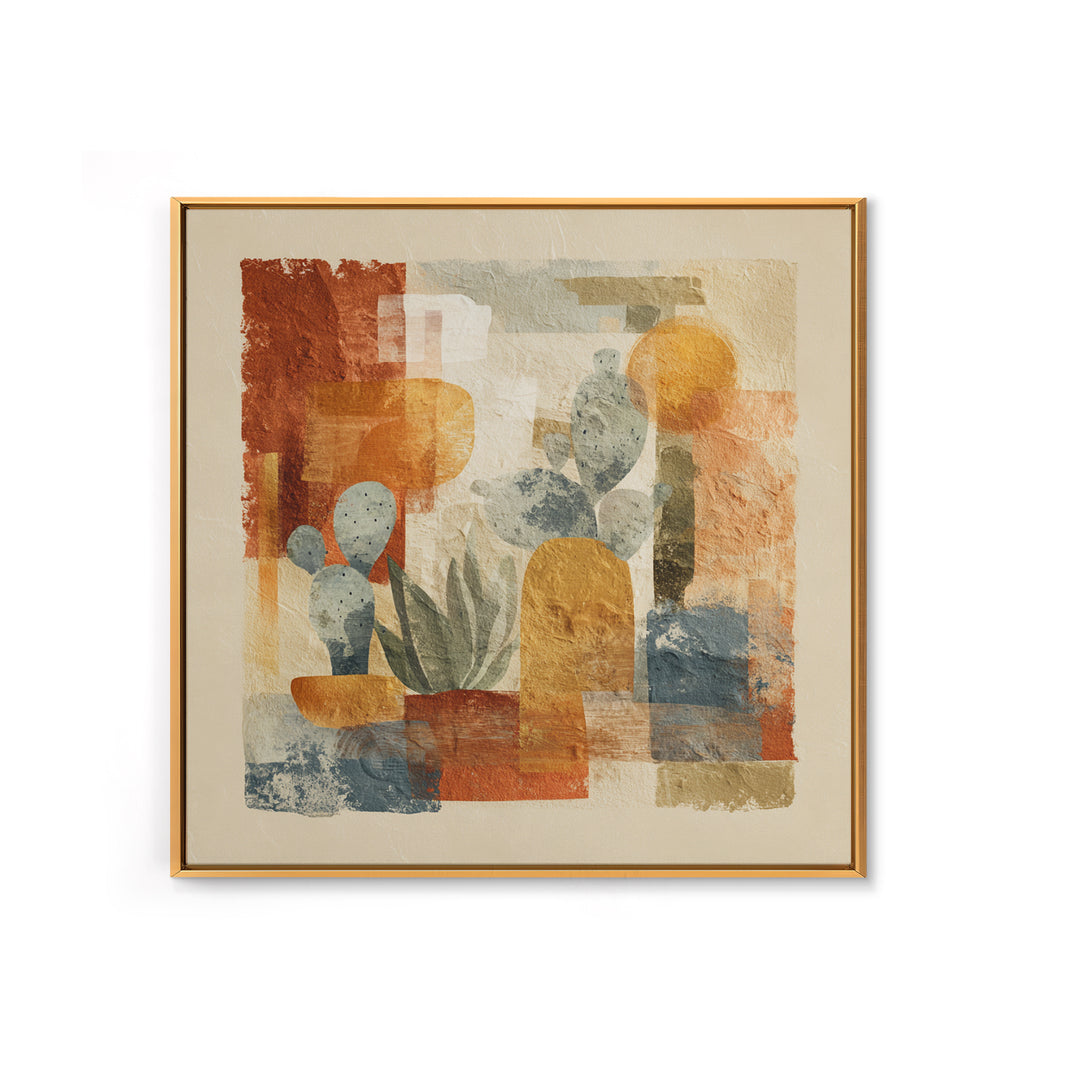 Warm Neutral Cactus Garden Illustration Canvas Print, Boho Art, Wall Art Print, Living Room Decor, Fine Art, Bohemian, BOH-1x1-18