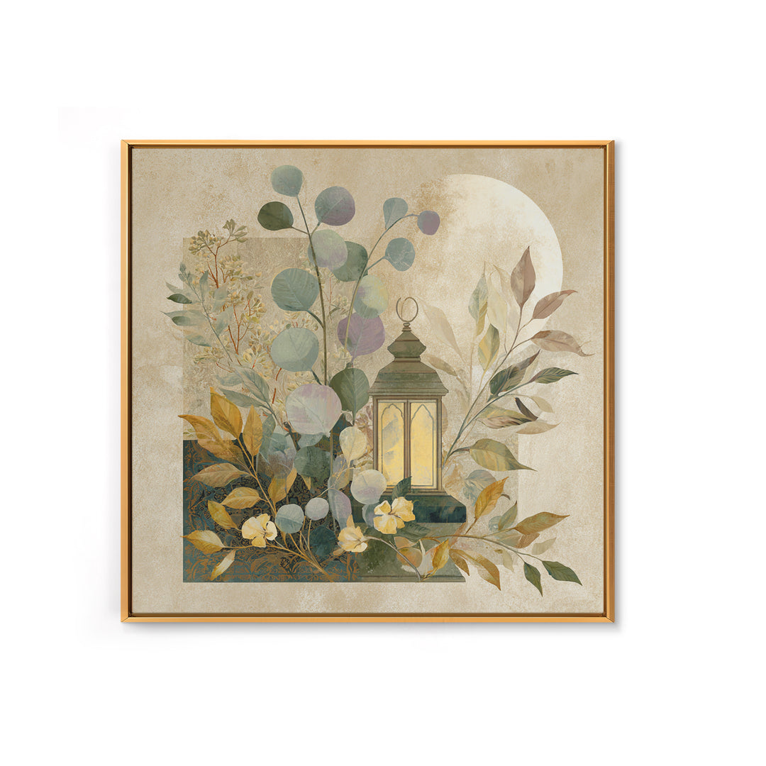 Sage Green Eucalyptus and Crescent Moon Canvas Print, Boho Art, Art Deco, Living Room Decor, Bohemian, Modern Wall Art, BOH-1x1-23