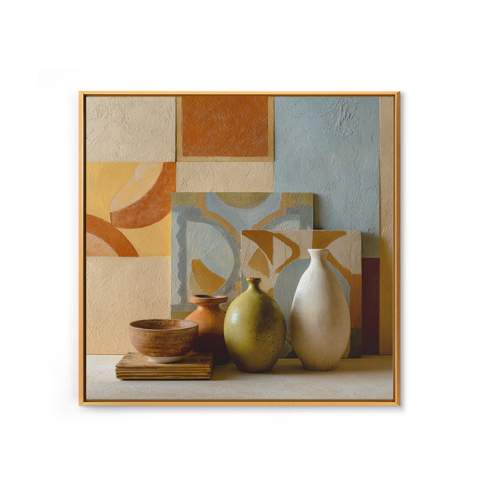 Organic Shape Collage Framed Canvas Print, Boho Art, Garden Art, Living Room Decor, Abstract Art, Bohemian, Boho Wall Art, BOH-1x1-24
