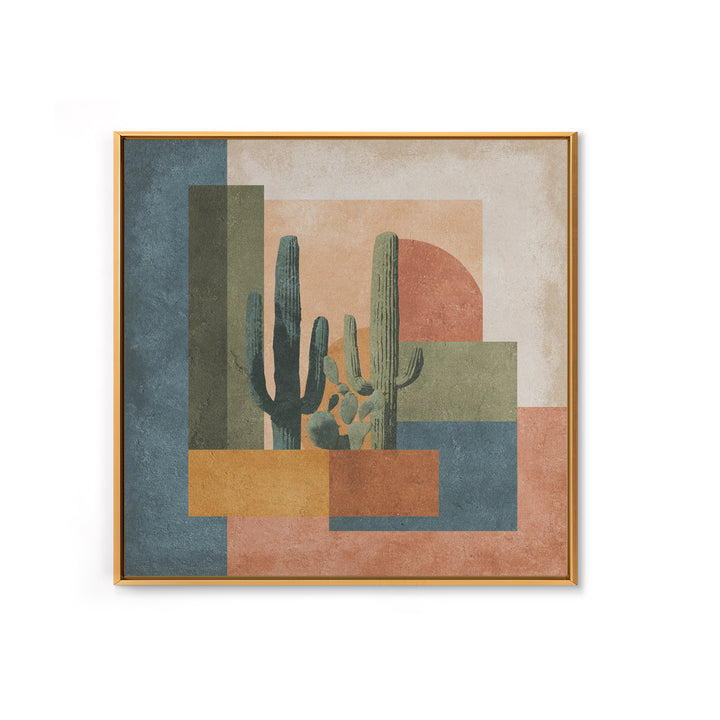 Desert Sun with Cactus and Warm Clay Canvas Print, Boho Art, Art, Living Room Decor, Fine Art, Bohemian, Wallart, Art Nouveau, BOH-1x1-25
