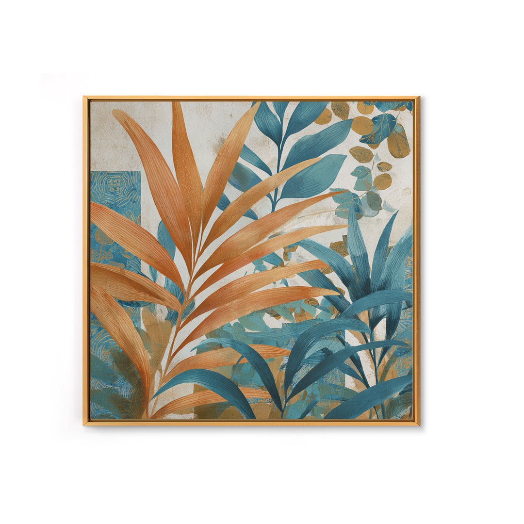 Terracotta Palm Leaves Framed Canvas Print, Boho Art, Wall Decor, Living Room Decor, Fine Art, Bohemian, Art Nouveau, BOH-1x1-29