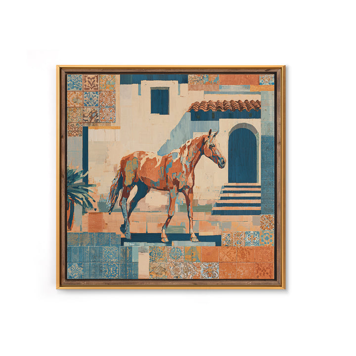 Wild Horse in Dusty Golden Light Framed Canvas Print, Boho Art, Gallery Decor, Living Room Decor, Fine Art, Bohemian, BOH-1x1-32