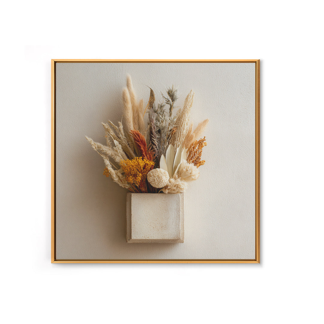 Bohemian Vase with Dried Pampas Grass Framed Canvas Print, Boho Art, Prints, Living Room Decor, Abstract Art, Bohemian, BOH-1x1-33