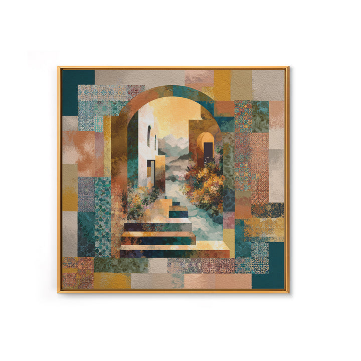 Earth Tone Mountain and River Abstraction Canvas Print, Boho Art, Abstract Wall Art, Living Room Decor, Fine Art, Bohemian, BOH-1x1-35