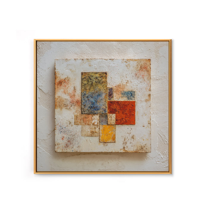 Abstract Clay Shapes Framed Canvas Print, Boho Art, Textured Painting, Living Room Decor, Abstract Art, Bohemian, BOH-1x1-40