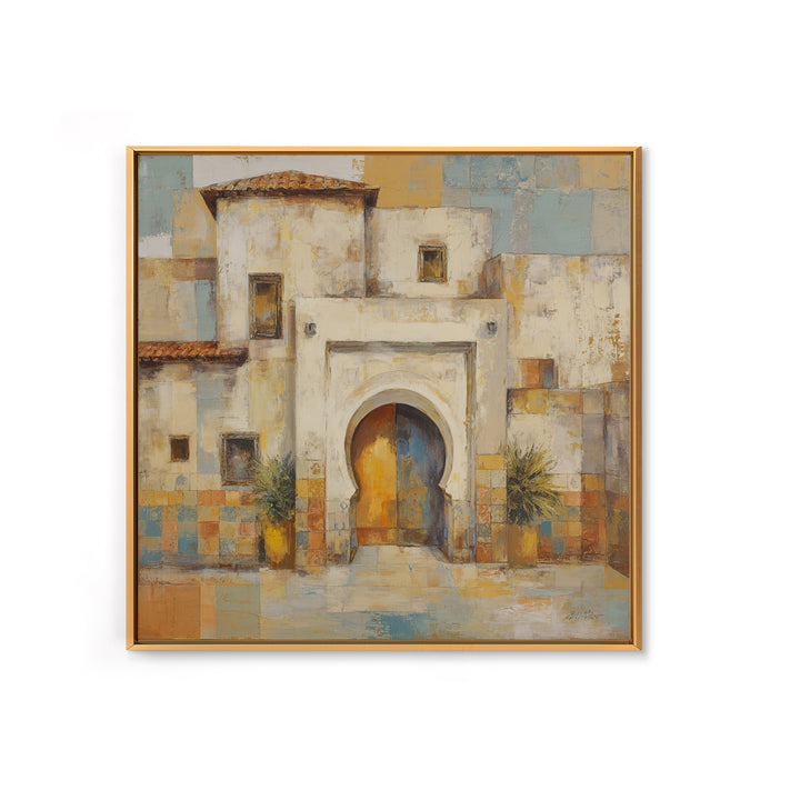 Hand Painted Moroccan Arch Framed Canvas Print, Boho Art, Garden Art, Living Room Decor, Oil Painting, Bohemian, BOH-1x1-43