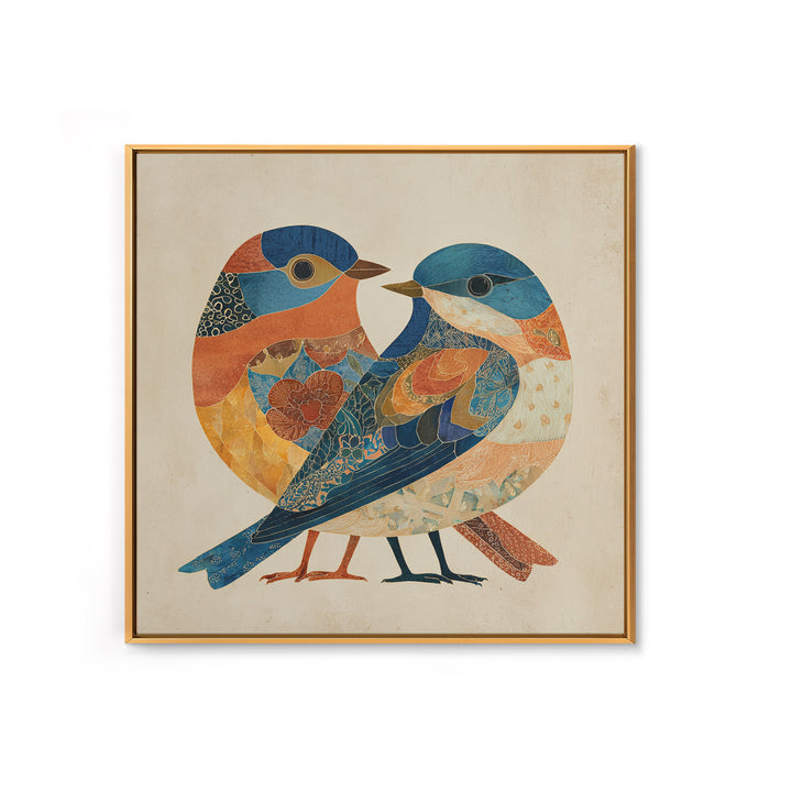 Boho Bird Pair Framed Canvas Print, Boho Art, Digital Wall Art, Living Room Decor, Bohemian, Garden Art, Wall Art Print, BOH-1x1-44