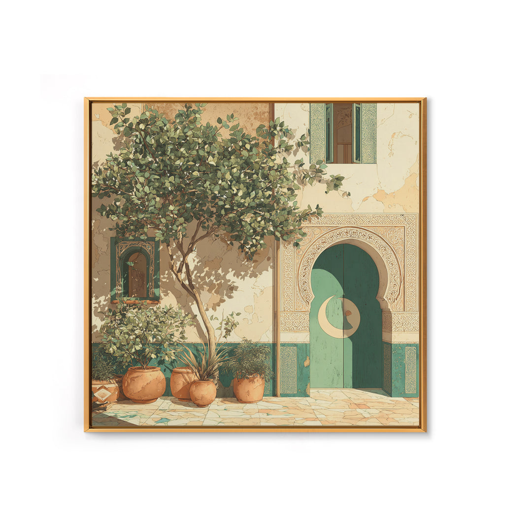 Sage Green Eucalyptus and Crescent Moon Framed Canvas Print, Boho Art, Digital Print, Living Room Decor, Fine Art, Bohemian, BOH-1x1-47