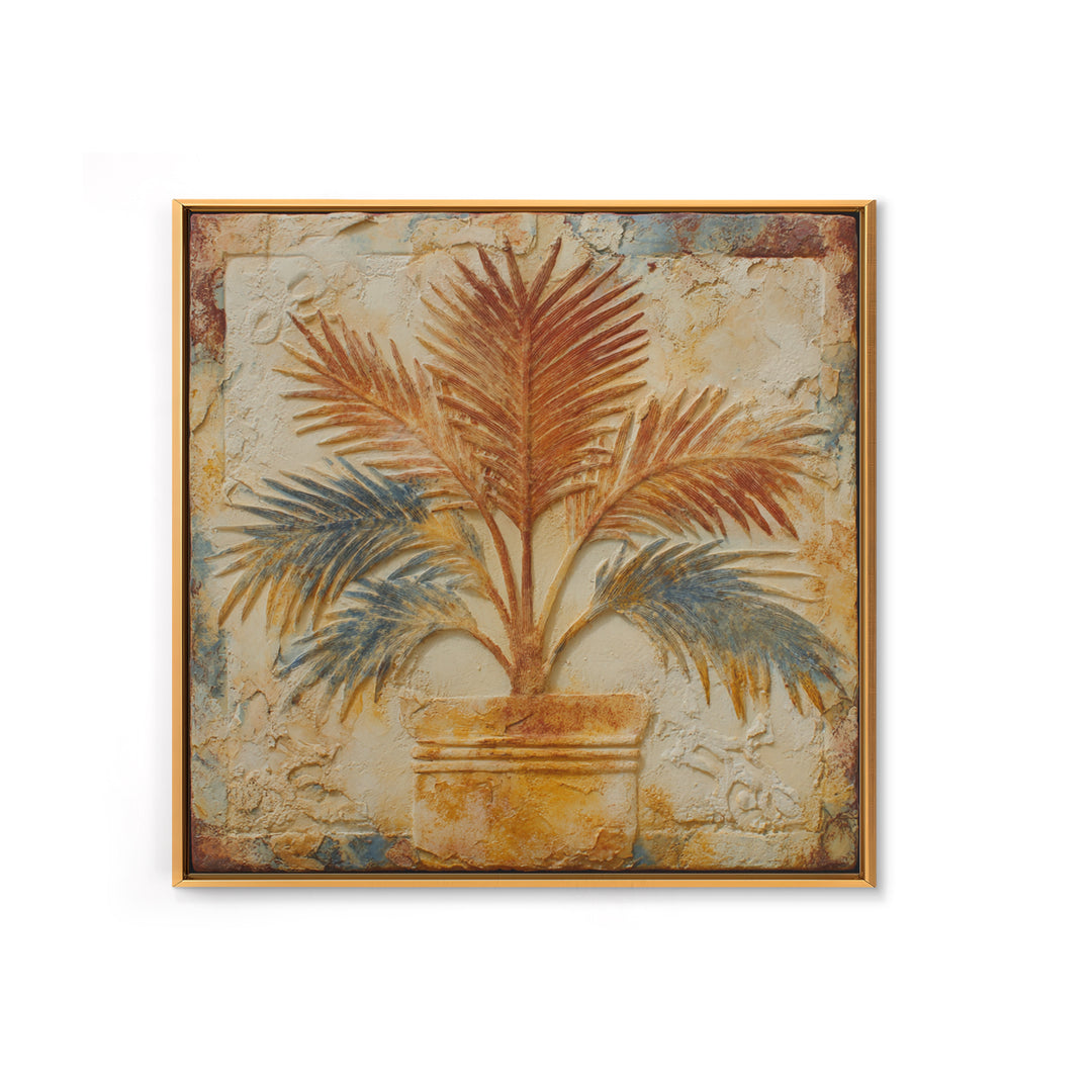 Terracotta Palm Leaves Framed Canvas Print, Boho Art, Wall Decor, Living Room Decor, Fine Art, Bohemian, Art Nouveau, BOH-1x1-53