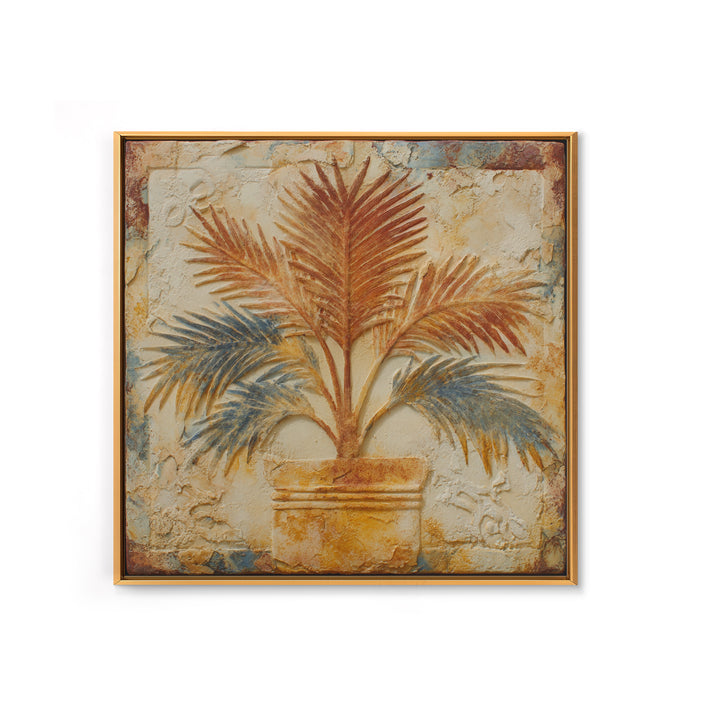 Terracotta Palm Leaves Framed Canvas Print, Boho Art, Wall Decor, Living Room Decor, Fine Art, Bohemian, Art Nouveau, BOH-1x1-53