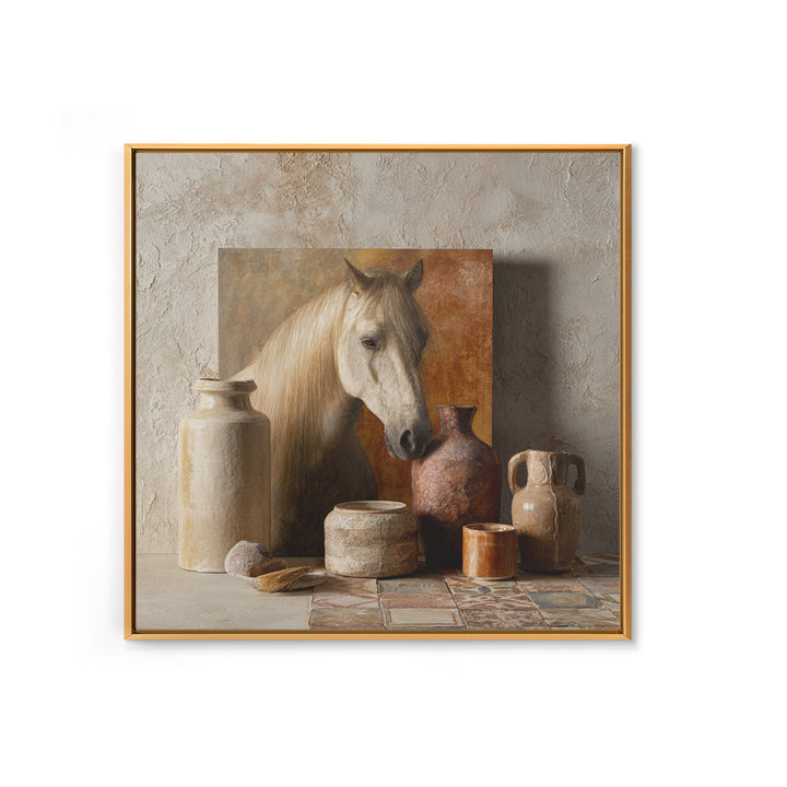 Wild Horse in Dusty Golden Light Framed Canvas Print, Boho Art, Boho, Living Room Decor, Fine Art, Bohemian, Wall Art Print, BOH-1x1-56