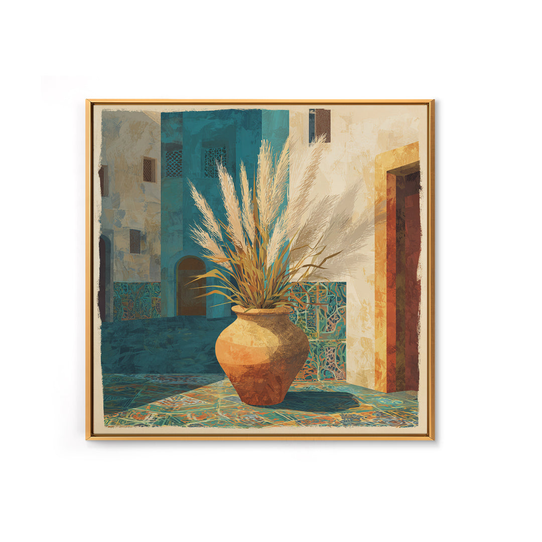 Bohemian Vase with Dried Pampas Grass Framed Canvas Print, Boho Art, Prints, Living Room Decor, Abstract Art, Bohemian, BOH-1x1-57