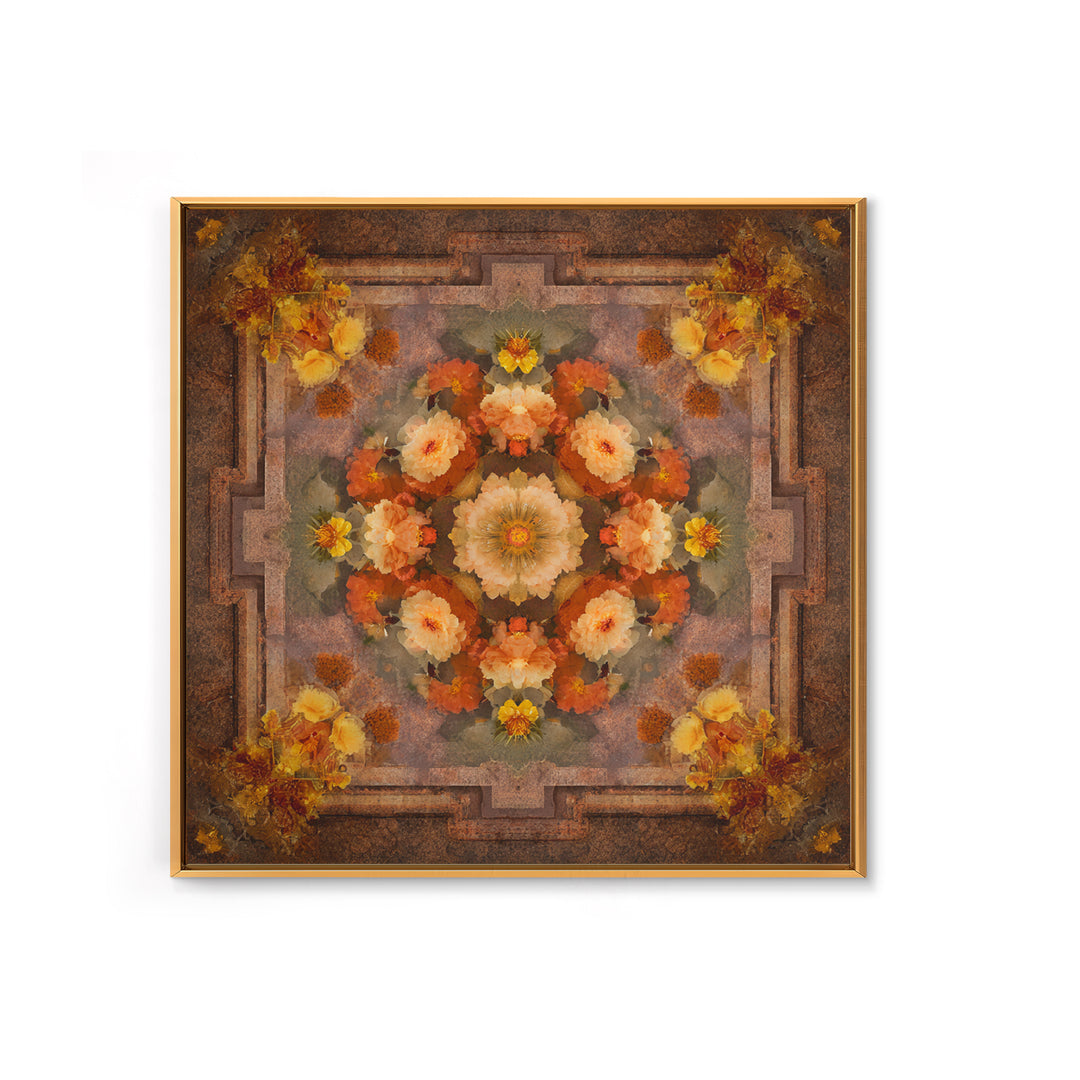 Burnt Orange Floral Field at Sunset Framed Canvas Print, Boho Art, Contemporary Art, Living Room Decor, Fine Art, Bohemian, BOH-1x1-61