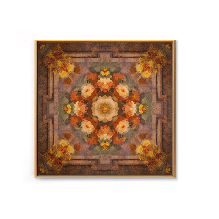 Burnt Orange Floral Field at Sunset Framed Canvas Print, Boho Art, Contemporary Art, Living Room Decor, Fine Art, Bohemian, BOH-1x1-61