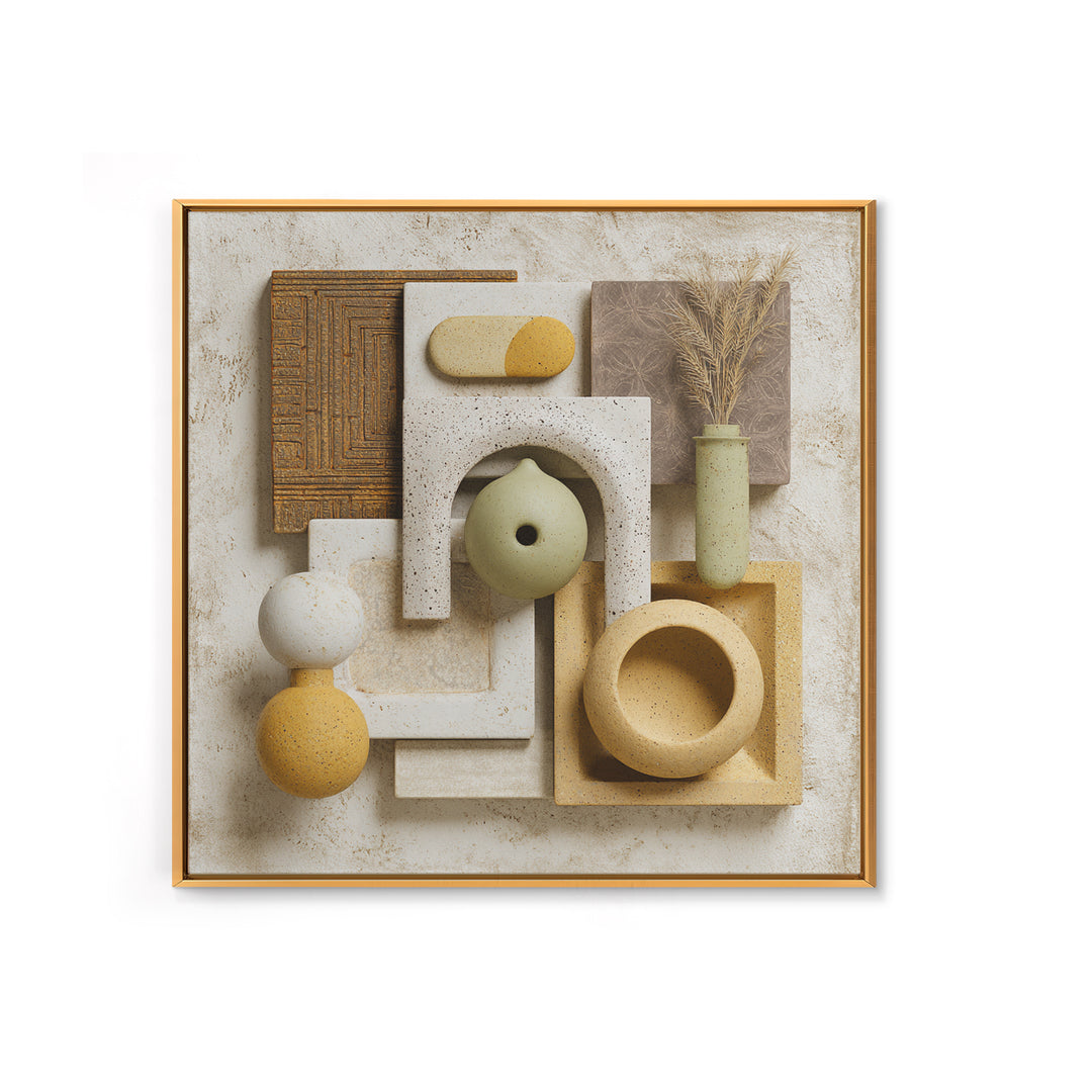 Abstract Clay Shapes Framed Canvas Print, Boho Art, Printable Art, Living Room Decor, Abstract Art, Bohemian, Neutral Decor, BOH-1x1-64