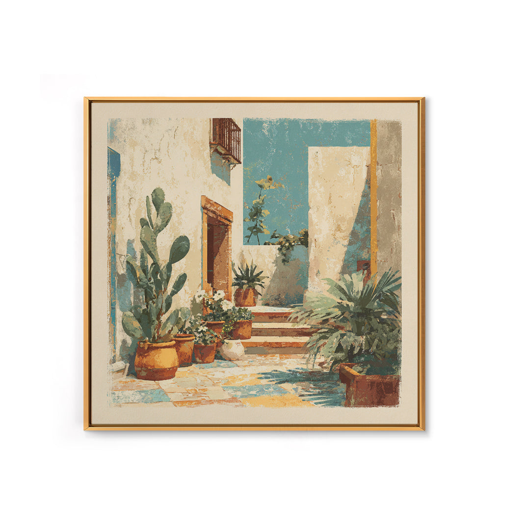 Warm Neutral Cactus Garden Illustration Framed Canvas Print, Boho Art, Wall Art Set, Living Room Decor, Fine Art, Bohemian, BOH-1x1-66