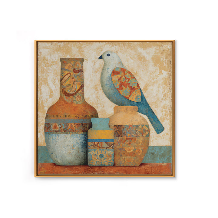 Boho Bird Pair Framed Canvas Print, Boho Art, Boho Wall Art, Living Room Decor, Fine Art, Bohemian, Statement Artwork, BOH-1x1-68