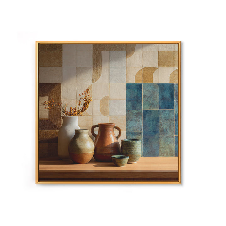 Organic Shape Collage Framed Canvas Print, Boho Art, Living Room Wall Art, Living Room Decor, Fine Art, Bohemian, BOH-1x1-72