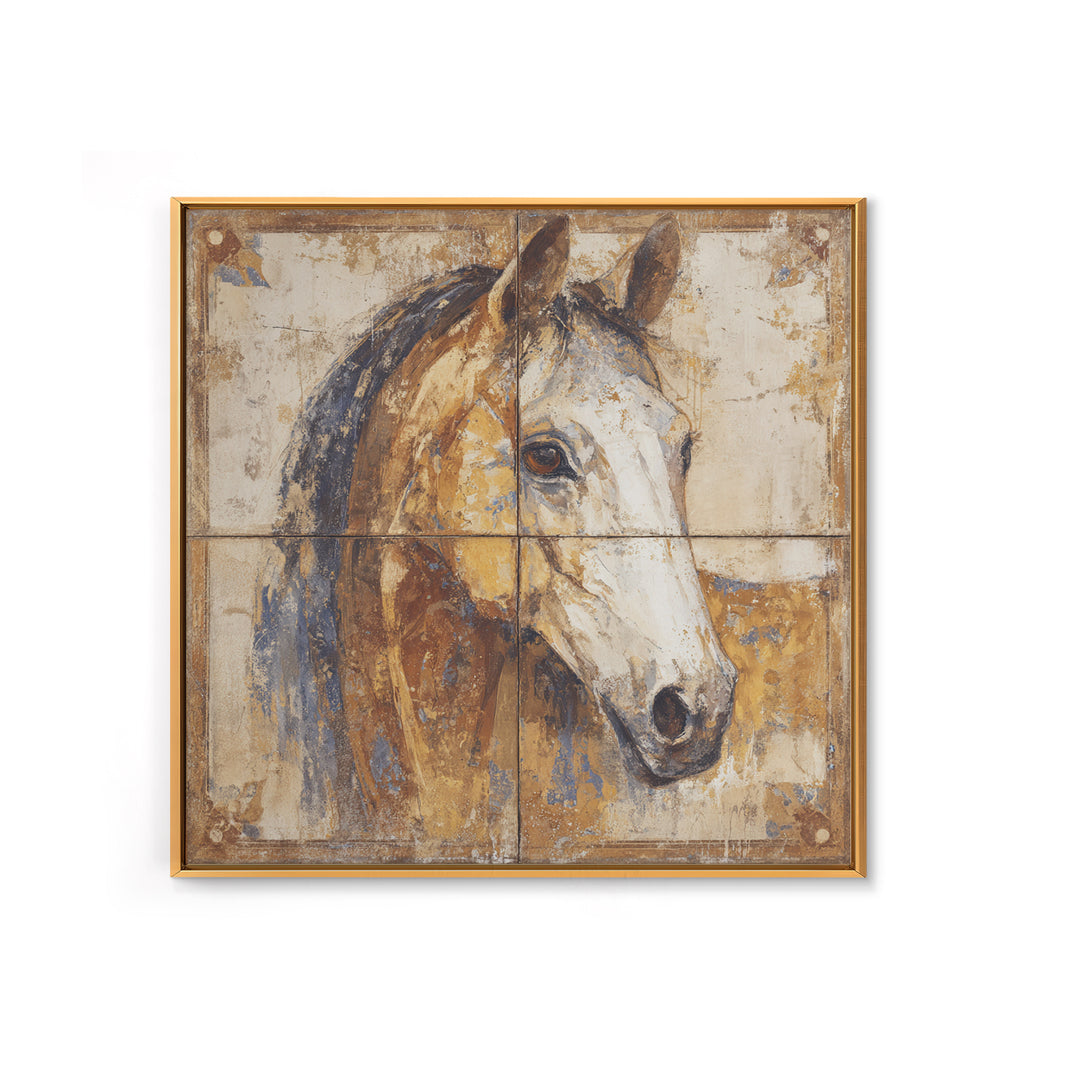 Wild Horse in Dusty Golden Light Framed Canvas Print, Boho Art, Statement Artwork, Living Room Decor, Fine Art, Bohemian, BOH-1x1-80